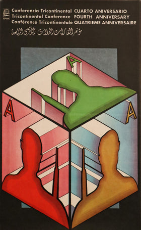 1966 Cuban Poster, Tricontinental Conference Fourth Anniversary by OSPAAAL, Alfrédo Rostgaard