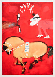 1970 Polish Circus Poster - Maciej Urbaniec - Cyrk (Man and horse)