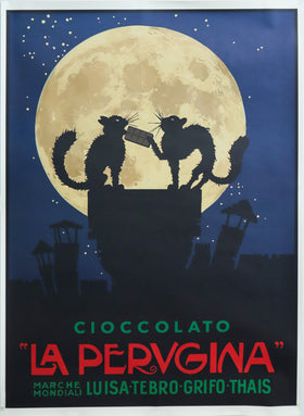 1920's Italian Chocolate Poster (2000s Re-Issue)- « Cioccolato La Perugina» (Two cats and moon)- Artist Unknown