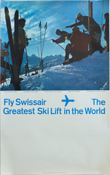1971 Swiss Travel Poster - Fly Swissair, The Greatest Ski Lift in the World